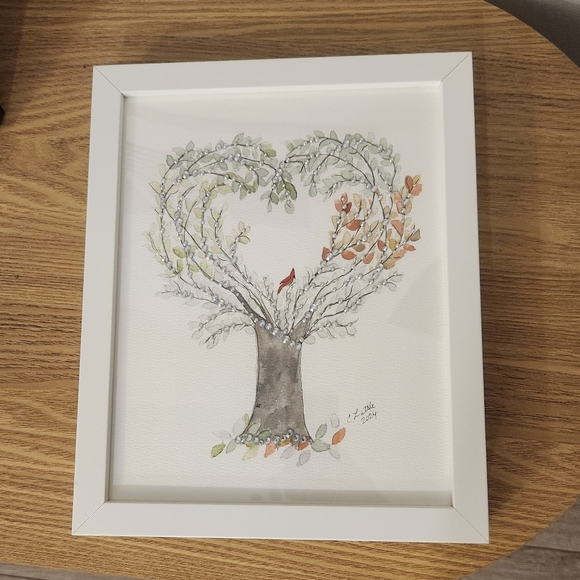 Framed Watercolor Tree Art with Cardinal - Picture 3 of 7